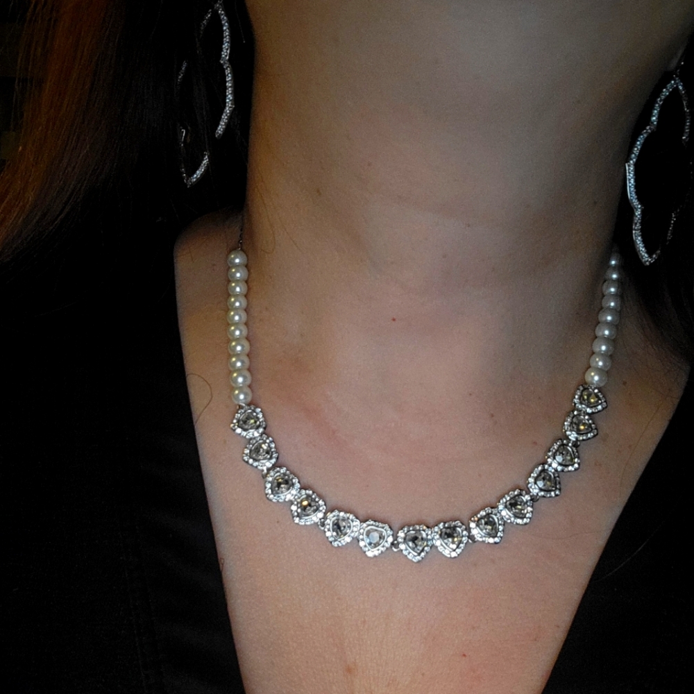 Swarovski Silver and Pearl Heart Necklace